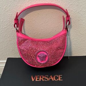 NWT Versace Crystal Repeat Mini Shoulder Pink Bag